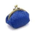 Detail of blue quilted sequin coin purse with vintage bronze kiss-lock metal frame - Sapphire Blue