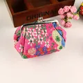 Floral embroidery coin purse in rose red with retro silver metal clasp closure - Rose Red