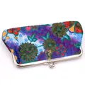 Portefeuille long élégant brodé de fleurs avec fermoir vintage argenté pour femme - Violet