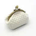 Quilted cream coin purse with sparkling sequins and vintage bronze metal clasp - White