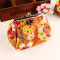 Vintage orange lace embroidered coin purse with classic silver metal frame clasp closure - Orange