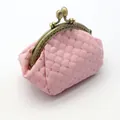 Pink quilted sequin coin purse with vintage bronze metal clasp and diamond pattern - Pink