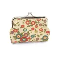 Kleine stoffen portemonnee met bloemenprint en een zilverkleurige metalen sluiting - Beige