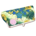 Portefeuille brodé de fleurs avec cadre métallique argenté et fermoir vintage chic - Vert