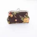 Floral canvas coin purse in dark brown with yellow roses and silver metal clasp - One Size / Brown