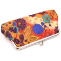 Porte-monnaie vintage en tissu brodé rouge avec fermoir métallique argenté - Orange