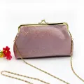 Roze glitter avondtasje voor dames met gouden ketting en metalen sluiting - Roze