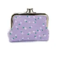 Monedero vintage de lona lavanda con estampado floral y cierre de clip de metal - Púrpura