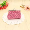 Pink floral canvas coin purse with silver metal clasp and rustic pastoral style - Rose Red