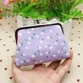 Paars canvas portemonnee met kus-sluiting en vintage bloemmotief voor vrouwen - Zonnebloem Paars