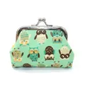 Mint green canvas coin purse featuring cute owl prints and vintage metal clasp closure - Green