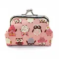 Pink canvas kiss-lock coin purse featuring cute cartoon owl patterns for girls - Pink