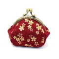 Japanese style vintage red floral fabric coin purse with gold metal clasp closure - Vintage Red Gold Sakura Style / Gilded Red