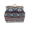 Ethnic style canvas coin purse with colorful tribal patterns and vintage metal frame clasp - Black Base