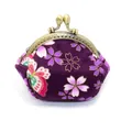 Handmade Japanese style coin purse with purple floral fabric and bronze metal clasp - Butterfly Sakura Purple Style / Flower Butterfly Purple