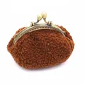 Petit porte-monnaie en peluche marron avec fermoir à clip en métal bronze vintage - Brun