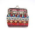Ethnic style coin purse with colorful geometric patterns and silver metal clasp - Bird Print