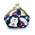 Navy blue Japanese coin purse with Shiba Inu floral prints and vintage bronze clasp - Navy Shiba Inu Sakura Style / Lucky Shiba Inu Blue