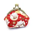 Japanese style lucky cat print coin purse with red fabric and bronze metal frame - Red Lucky Cat Sakura Style / Lucky Cat Red
