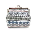 Ethnic striped coin purse with vintage silver kiss-lock closure and blue floral patterns - White Base