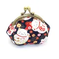 Japanese navy blue kiss-lock coin purse with Maneki-neko cat and cherry blossom prints - Navy Lucky Cat Auspicious Cloud Style / Lucky Cat Black