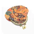 Detail of vintage paisley print cork purse with antique bronze metal clasp closure - Ethnic Leaves