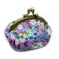 Japanese style purple floral sakura kiss-lock coin purse with vintage bronze metal clasp - Purple Japanese Sakura Floral Style / Purple