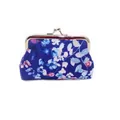 Macro detail of retro floral coin purse with vintage silver metal clasp on blue canvas - 4 Inch / Dark Blue