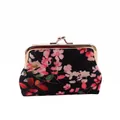 Detail of floral canvas coin purse with vintage gold kiss-lock closure on white background - 4 Inch / Black