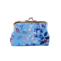 Blue floral canvas kiss-lock coin purse with vintage silver metal clasp closure - 4 Inch / Lake Blue