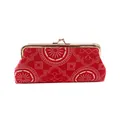 Red canvas clutch bag with white geometric patterns and golden metal frame clasp - Red