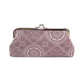 Detail of vintage purple geometric canvas pouch with a classic gold metal frame clasp - Pink