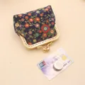 Vintage dark blue floral fabric coin purse with gold clasp and reference coins - Dark Blue