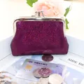 Portamonete con paillettes rosa brillante con chiusura a bacio e design compatto - 4 Pollici / Viola