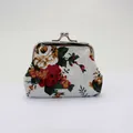 Etnische stijl canvas mini portemonnee met rode bloemenprint en zilveren metalen sluiting - Wit