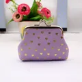 Mini lavender canvas coin purse with golden heart patterns and silver metal kiss lock - Purple