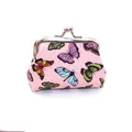 Monedero de cuero PU rosa con estampado de mariposas coloridas y cierre de plata - Rosa