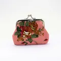 Mini canvas portemonnee met roze rozenpatronen en een zilveren clipsluiting - Roze