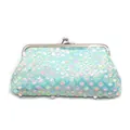 Detail van de mintgroene pailletten clutch met holografische schubben en zilveren kliksluiting - 6 Inch / Blauw