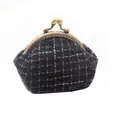Zwarte tweed portemonnee met wit ruitjespatroon en antieke bronzen metalen sluiting - Zwart Zonder Parelgreep