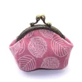 Vintage pink canvas clasp purse with white embroidered leaf patterns and metal kiss-lock - Without Chain / 10.5cm Kiss-lock / Pink