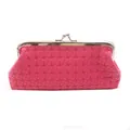 Roze geweven PU-lederen clutch tas met vintage zilveren metalen kiss-lock sluiting - Rozerood