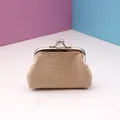 Detailansicht der Leinenstruktur und des silbernen Metallverschlusses der beigen Geldbörse - Khaki