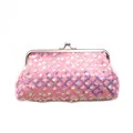 Roze pailletten clutch met metalen sluiting en gewatteerd patroon voor avond - 6 Inch / Roze