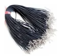 Detail view of bulk black necklace cords with silver lobster clasps and extension chains - Black
