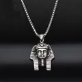 Polished silver Egyptian Pharaoh Tutankhamun pendant necklace with a sleek square box chain - Pharaoh Pendant Box Chain / Silver