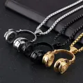 Rock music headphone pendant necklaces in gold, silver, and black polished steel finishes - Headphone / Three-Piece Set / Gold Black Silver