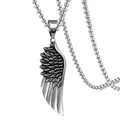 Retro stainless steel wing pendant necklace with vintage hollow feather design - Enamel Cross With Stainless Steel Chain / Silver