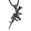 Men's hip hop black stainless steel rifle pendant necklace with a box chain style - Black with Plated Chain