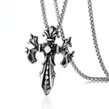 Collana vintage da uomo con pendente a croce gotica, rubino rosso e catena box - Stile Pietra Nera